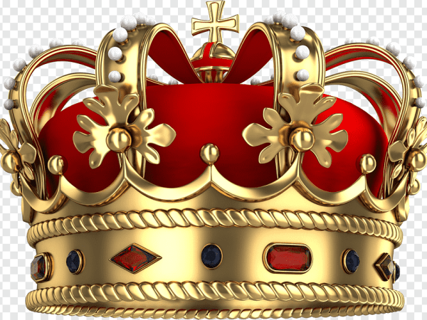 Golden Royal Crown PNG Download with Red Velvet and Jewel Details