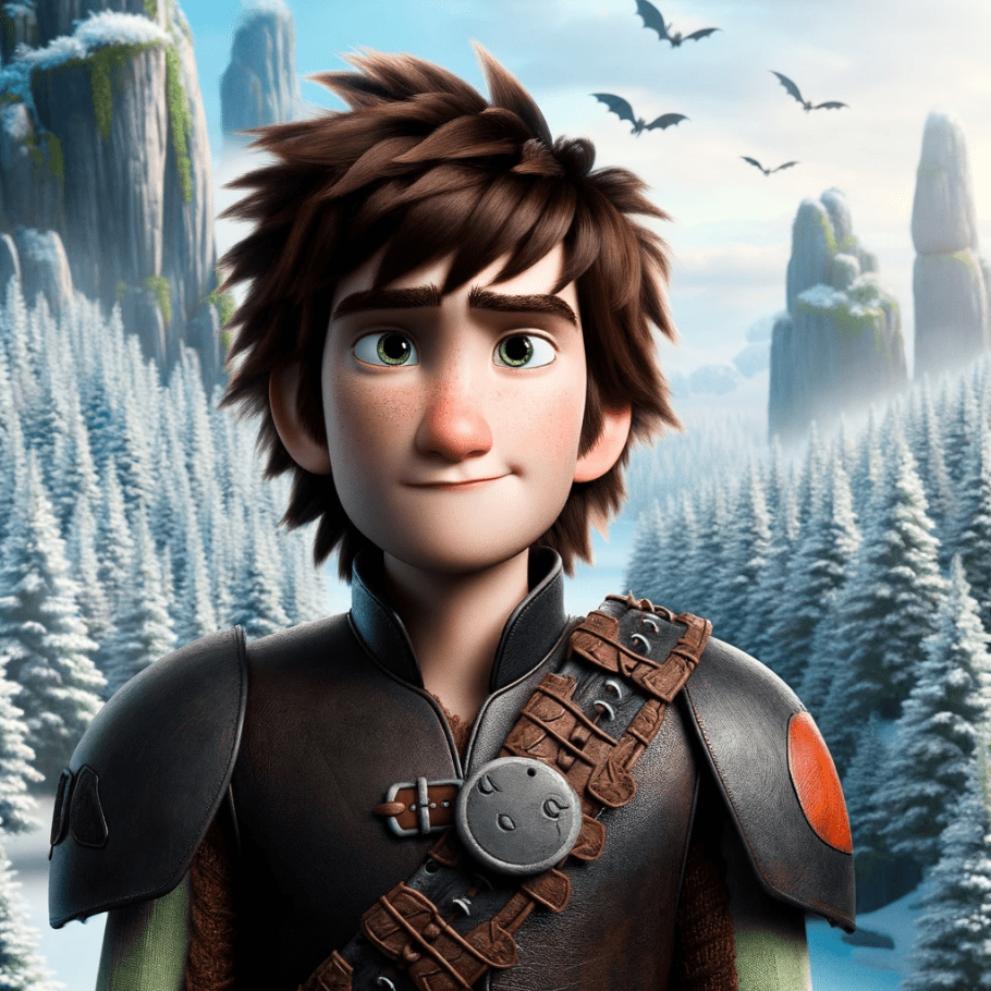 Hiccup, the main protagonist of "How to Train Your Dragon," in a PNG format with a forested background.